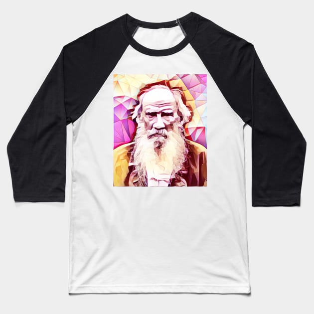 Leo Tolstoy Pink Portrait | Leo Tolstoy Artwork 13 Baseball T-Shirt by JustLit